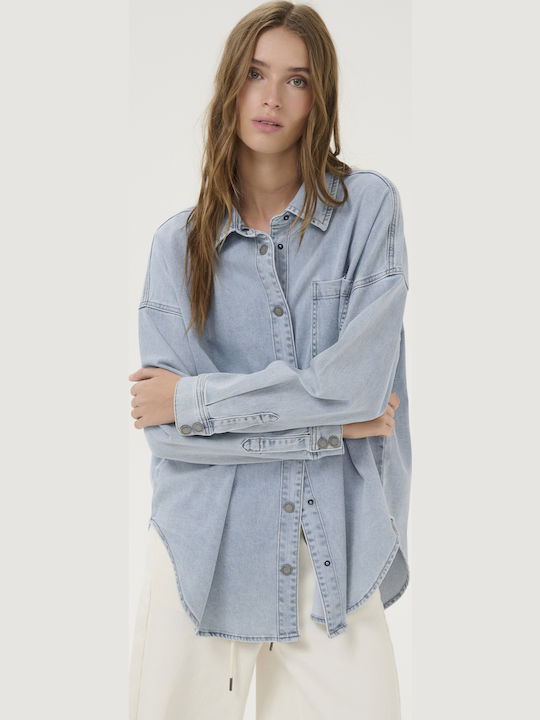 Μακρυμάνικο Γυναικείο Τζιν Πουκάμισο Light Blue Wash