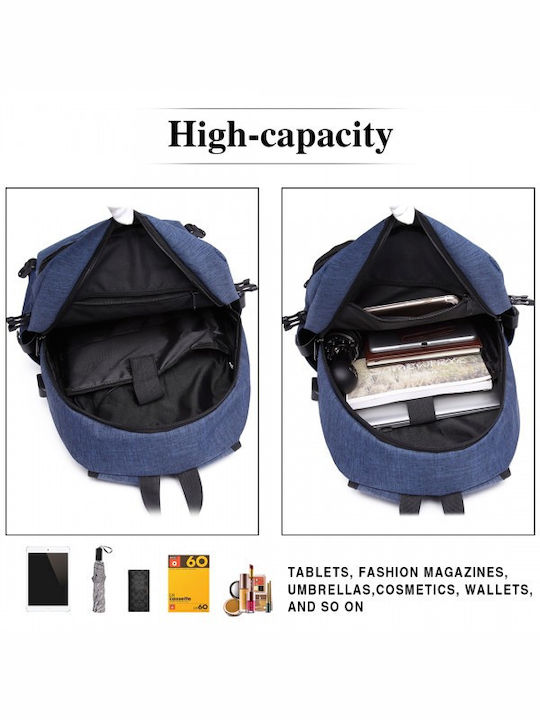 Miss Lulu Laptop Backpack for 15.6" Laptop with USB Port in Blue Color E6715 NY