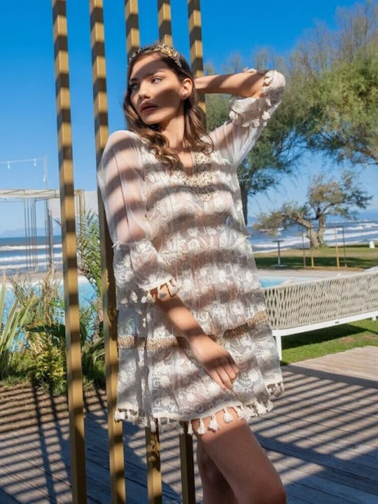 Short Cotton Sheer Beach Dress White