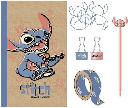 Cerda Stitch Детски Комплект Ученически Пособия с Молив Острилка и Тефтер 5 Брой