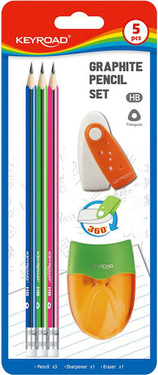 Keyroad Kinder Schreibwarenset mit Bleistift, Spitzer und Radiergummi 5Stück