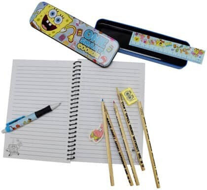Blue Sky Studios SpongeBob Kids Stationery Set with Sharpener, Eraser, Notepad, Pen, Ruler, Pencil Holder and Pencil Case