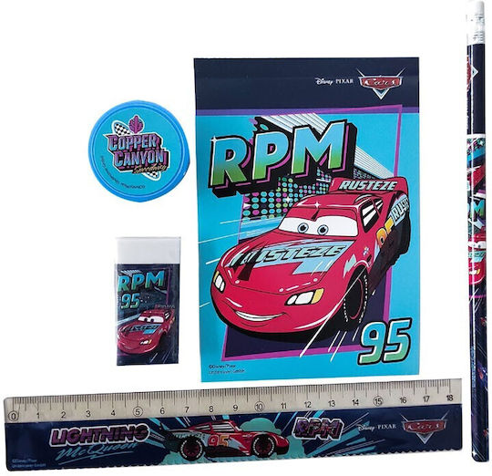 Gim Cars Set de Papetărie pentru Copii cu Creion, Așcutitoare, Radieră și Riglă