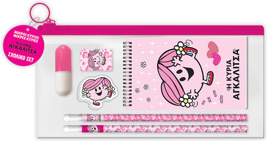 CHartini Poli Little Men Little Ladies Kids Stationery Set with Pencil, Sharpener, Eraser, Notepad and Pencil Case 6pcs Mrs. Hug