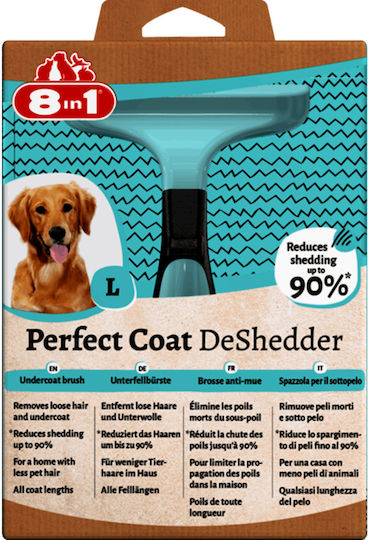8in1 PERFECT COAT DESHEDDER Βούρτσα Large για Διάφορα Μήκη Τρίχας με Ξυράφι για Καθαρισμό Τριχώματος Γαλάζιο