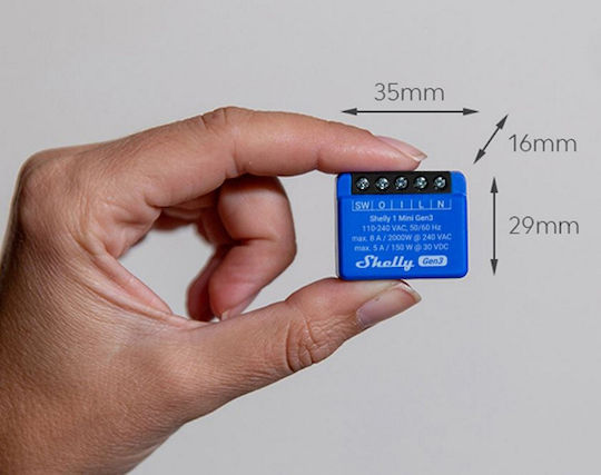 Shelly 1 Mini Gen 3 Интелигентен Превключвател 1 Канал Wi-Fi & Bluetooth 8A