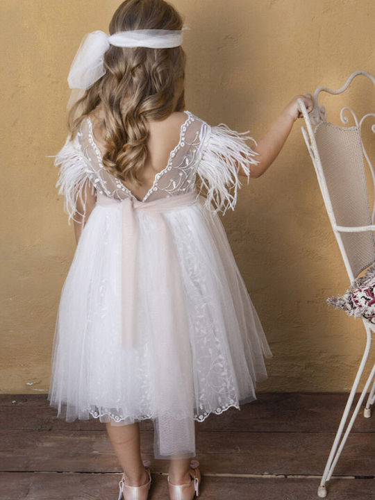 Baby Bloom Εκρού Φόρεμα Βάπτισης από Δαντέλα