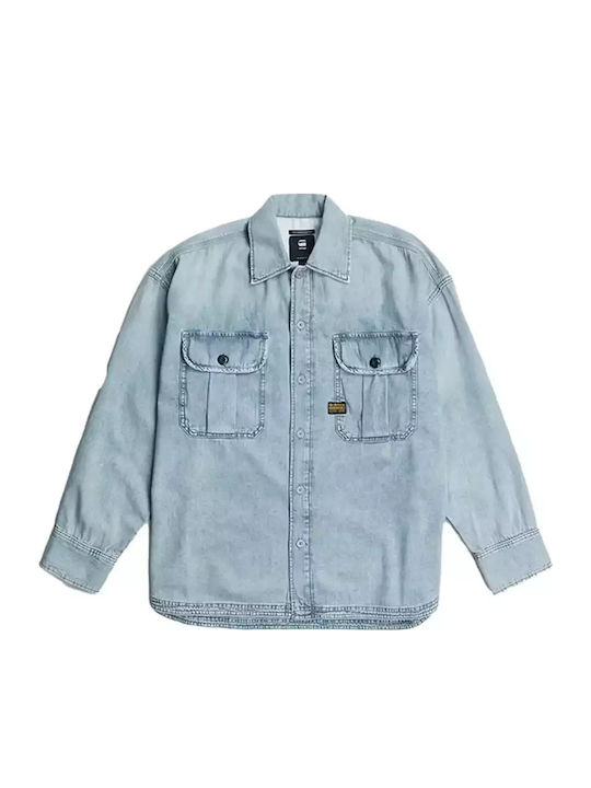 Boxy Langärmlig Baumwolle Hemd Sun Faded Isles Blue