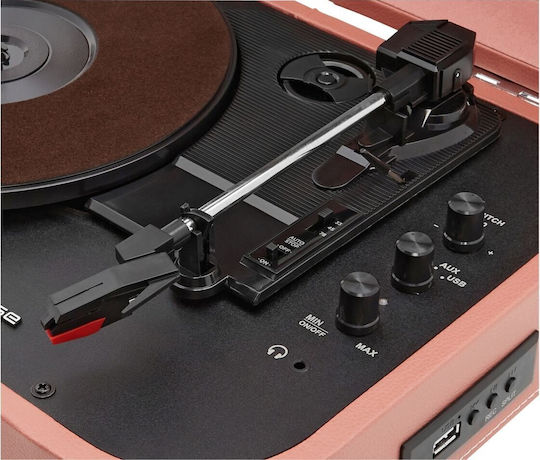 Muse MT-201 MT-201BTP Βαλιτσάκι Πικάπ με Belt Drive, Προενίσχυση και Ενσωματωμένα Ηχεία Ροζ