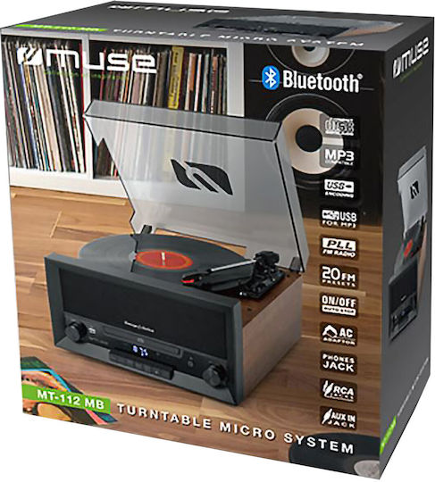 Muse MT-112 MB Turntables with Preamp and Built-in Speakers Brown