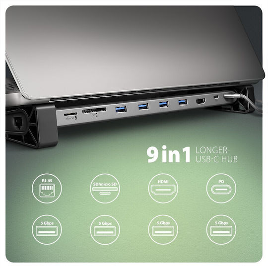 Axagon USB-C Docking Station mit HDMI 4K PD Ethernet Silber (HMC-10HLS)