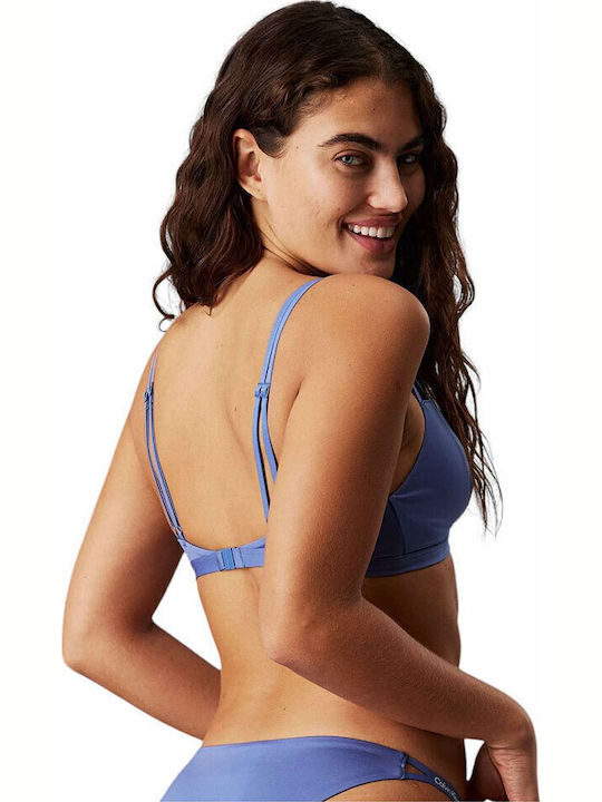 Padded Triangle Bikini Top with Adjustable Straps Blue