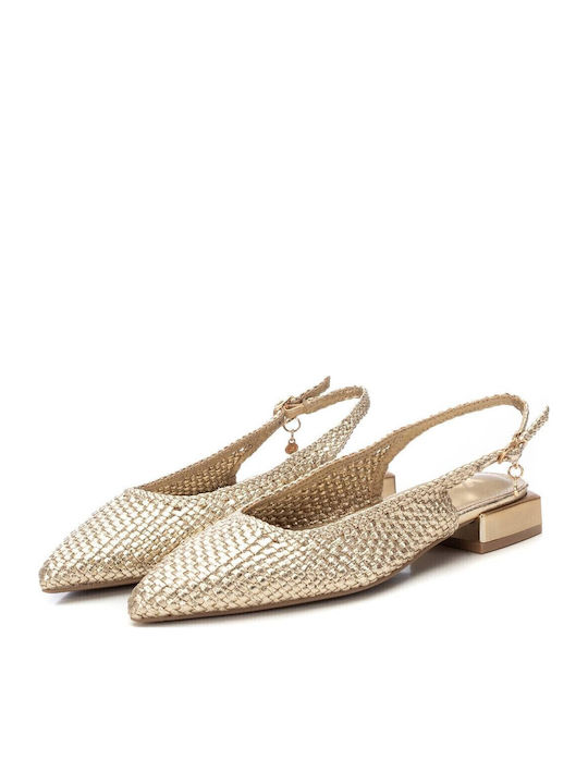 Γυναικείες Μπαλαρίνες Slingback με Λουράκι σε Χρυσό Χρώμα