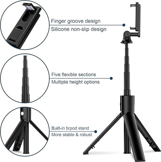 Techsuit Selfie-Stick mit Bluetooth / Fernsteuerung Schwarz