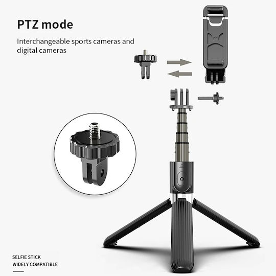 Techsuit Baston pentru selfie cu Bluetooth / Telecomandă Negru
