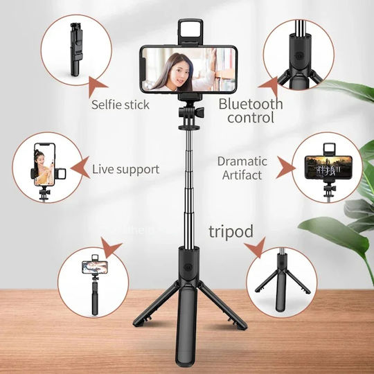 Techsuit Selfie-Stick mit Bluetooth / Fernsteuerung Schwarz