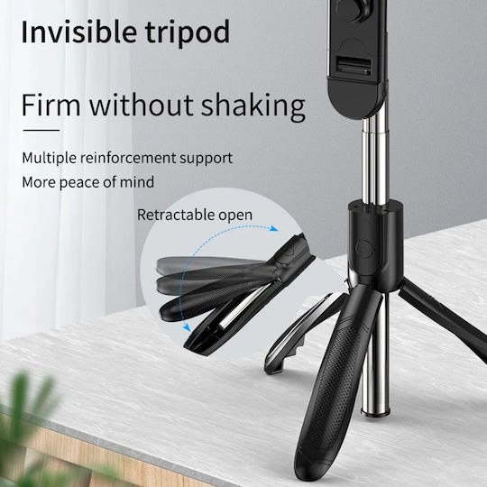 Techsuit Baston pentru selfie cu Bluetooth / Telecomandă Negru