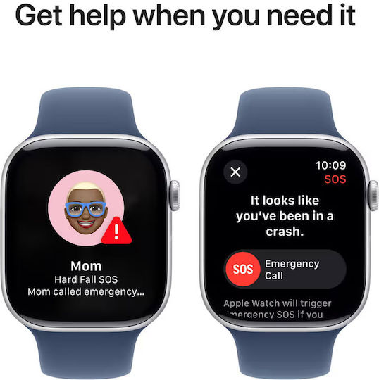 Apple Watch Series 10 Aluminum 46mm Waterproof with Heart Rate Monitor (Silver with Denim Sport Band - M/L)