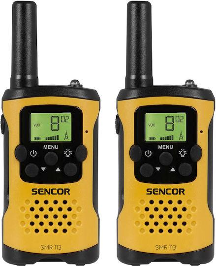 Sencor SMR 113 Ασύρματος Πομποδέκτης PMR 0.5W με Μονόχρωμη Οθόνη Σετ 2τμχ Μαύρο / Κίτρινο