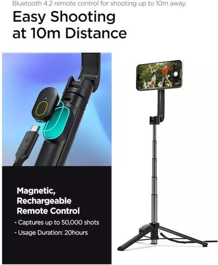 Selfie Stick (Mag Fit) | S571W Cell Phone Tripod Bluetooth with Light Black AMP07656