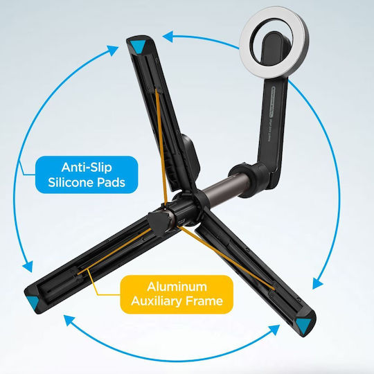 Selfie Stick (Mag Fit) | S571W Cell Phone Tripod Bluetooth with Light Black AMP07656
