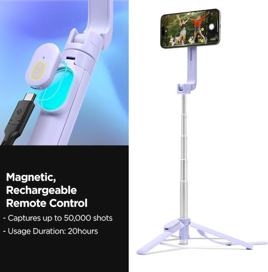 Selfie Stick (Mag Fit) | S571W Τρίποδο Κινητού Bluetooth με Φωτισμό Μωβ AMP07658