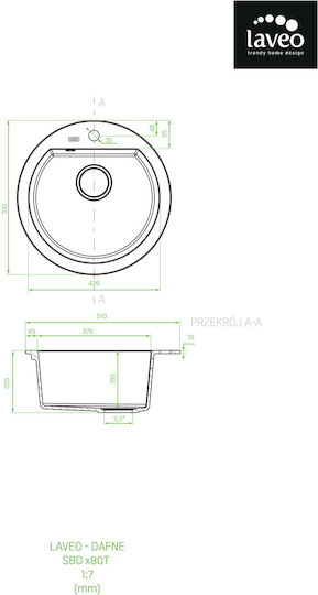 Laveo Dafne SBD 780T Drop-In Chiuvetă din Granit Sintetic L51xW51cm Negru