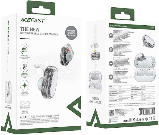 Acefast FA003 Neo Open Ear Bluetooth Handsfree Ακουστικά με Αντοχή στον Ιδρώτα και Θήκη Φόρτισης Λευκά