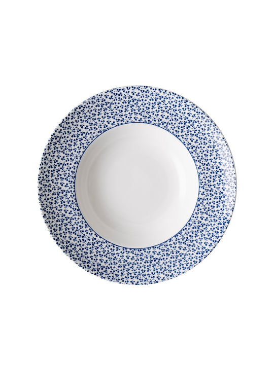 Pasta Plate Round Porcelain Ø27.5xh5.4cm White-Blue Floris Blueprint Laura Ashley La182771 00033495