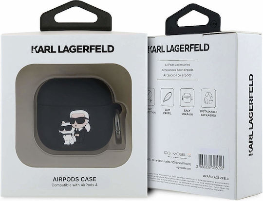 Karl Lagerfeld 3d Logo Nft Karl Choupette Калъф с кука в Черен цвят за Apple AirPods 4