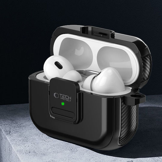 Tech-Protect Defender Hook Magsafe Θήκη Σιλικόνης με Γάντζο σε Μαύρο χρώμα για Apple AirPods Pro 2