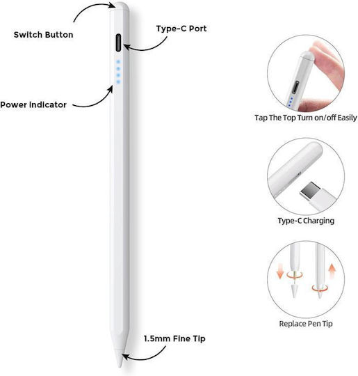 AHAstyle PE04 Ψηφιακή Γραφίδα Αφής με Palm Rejection για iPad σε Λευκό χρώμα