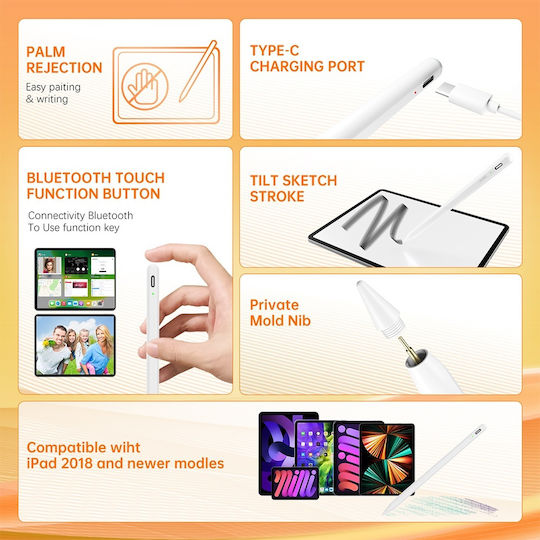 Techsuit AC10-CP Digital Touch Pen mit Palm Rejection für iPad in Weiß Farbe