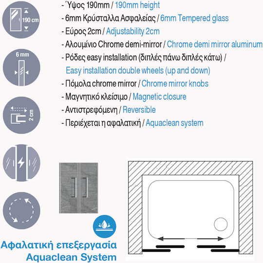 Aquarelle Clever 80 Διαχωριστικό Ντουζιέρας με Συρόμενη Πόρτα Aquarelle Clever 80 Διαχωριστικό Ντουζιέρας με Συρόμενη Πόρτα