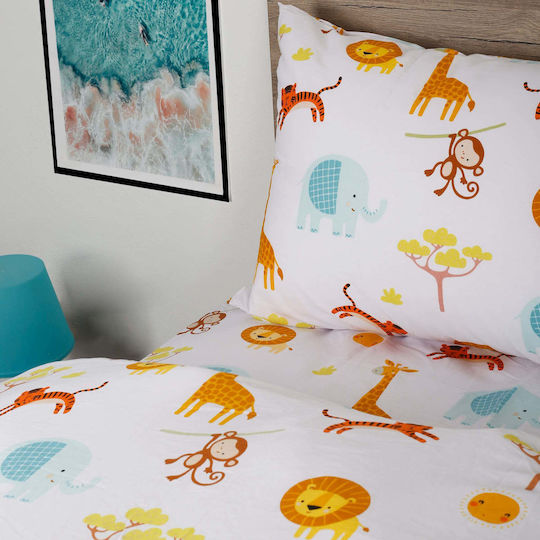 White Fabric Kids Sheets Single Jungle White 165x270cm