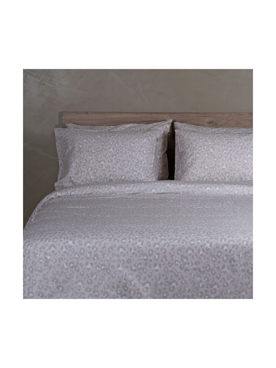 White Fabric Σετ Σεντόνια Μονά Βαμβακερά Girly Γκρι Ανοικτό 260x270cm