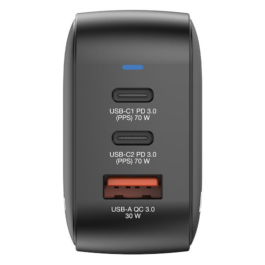 Verbatim Charger Without Cable GaN with USB-A Port and 2 USB-C Ports 70W Power Delivery / Quick Charge 3.0 / Quick Charge 4.0 Blacks (Mini)