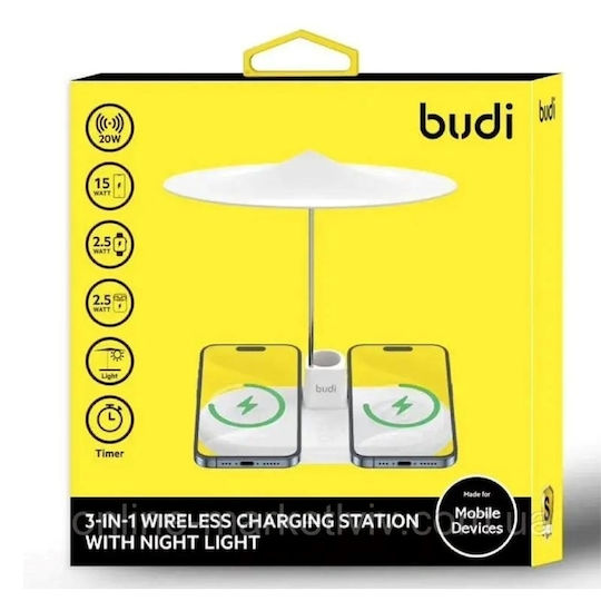Budi Ασύρματος Φορτιστής (Qi Pad) 20W Λευκός (WL4800W)
