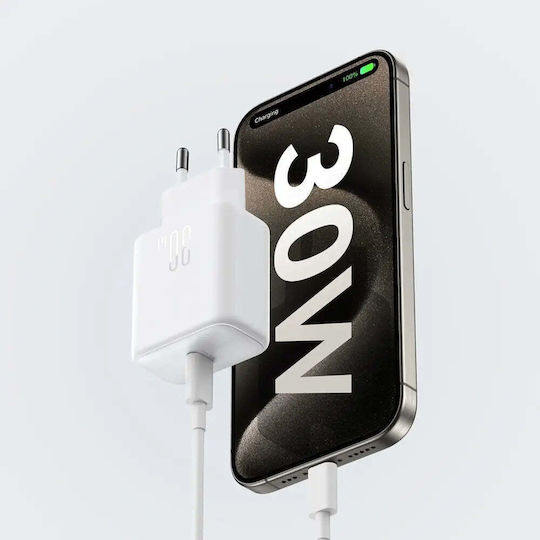 Joyroom Charger with USB-C Port and Cable USB-C - USB-C 30W Power Delivery Whites (JR-TCF24)