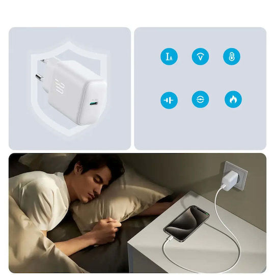 Joyroom Charger with USB-C Port and Cable USB-C - USB-C 30W Power Delivery Whites (JR-TCF24)