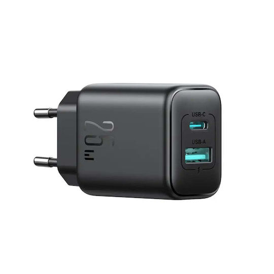 Joyroom Φορτιστής Χωρίς Καλώδιο με Θύρα USB-A και Θύρα USB-C 25W Power Delivery Μαύρος (JR-TCF13)