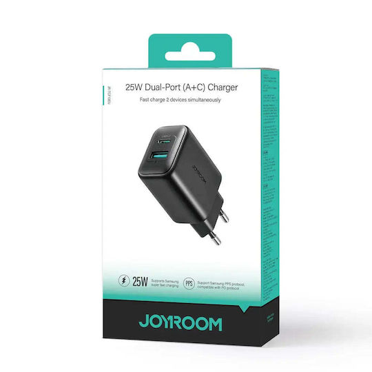 Joyroom Φορτιστής Χωρίς Καλώδιο με Θύρα USB-A και Θύρα USB-C 25W Power Delivery Μαύρος (JR-TCF13)