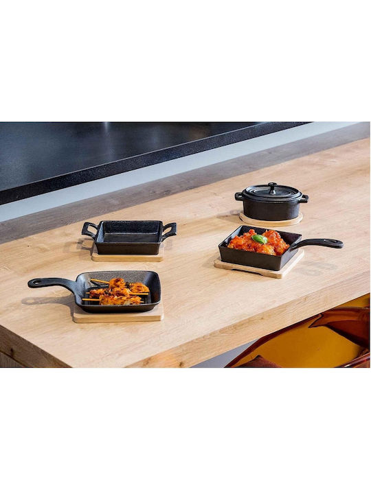 Cast Iron Grill Pan with Wooden Base 15x15cm 1118509 Cosy & Trendy 30.80491 00023667