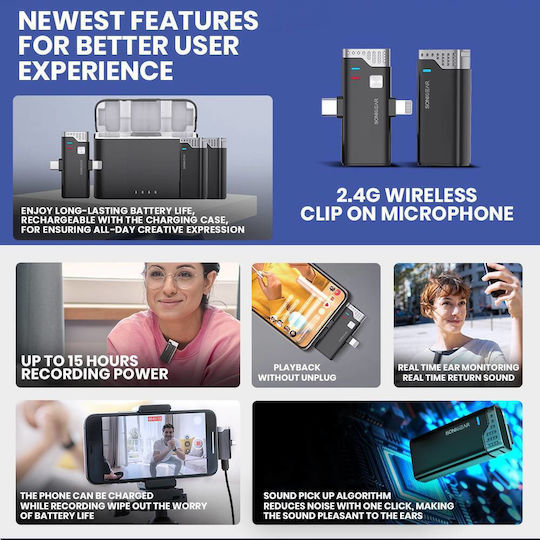 Sonic Gear Wireless Clip-on Wireless Δυναμικό Microphone Shock Mounted Journalistic