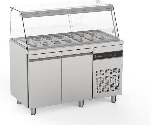 Inomak Edelstahl Kühltisch Salat mit 2 Türen und Kühlaggregat +3/+10°C L136xB70xH130cm