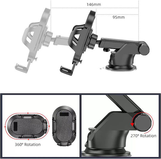 Techsuit S113 Βάση Κινητού Αυτοκινήτου με Ρυθμιζόμενα Άγκιστρα Μαύρη