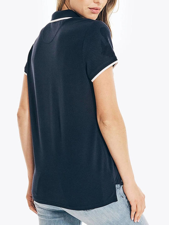 Women's Polo Blouse Short Sleeve Navy Blue