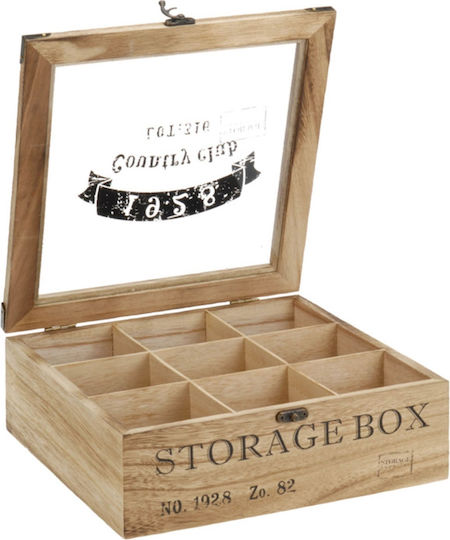 Box for Tea with Lid Wooden Transparent 24x8.5x24cm