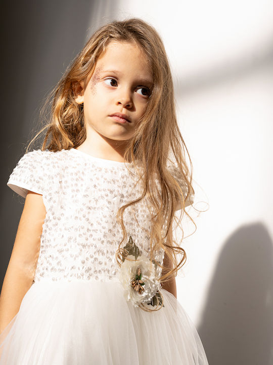 Princess Girl Παιδικό Φόρεμα Αμάνικο Τούλινο Λευκό