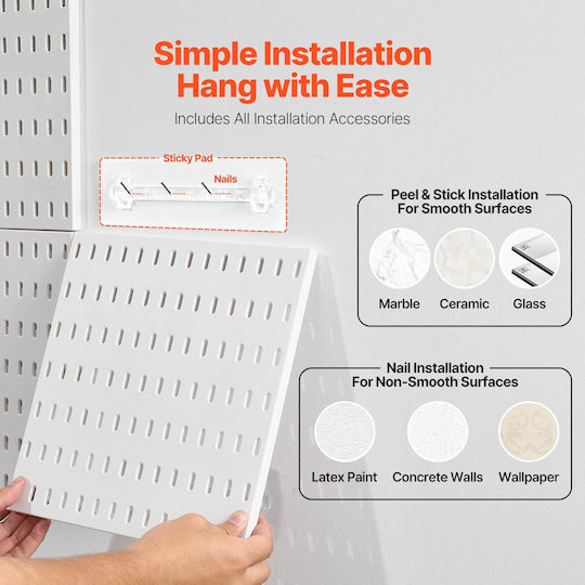 Vevor Κιτ Συνδυασμού Pegboard 11 X 11" Πλαστικό Pegboard 4 Πάνελ Σπίτι Λευκό